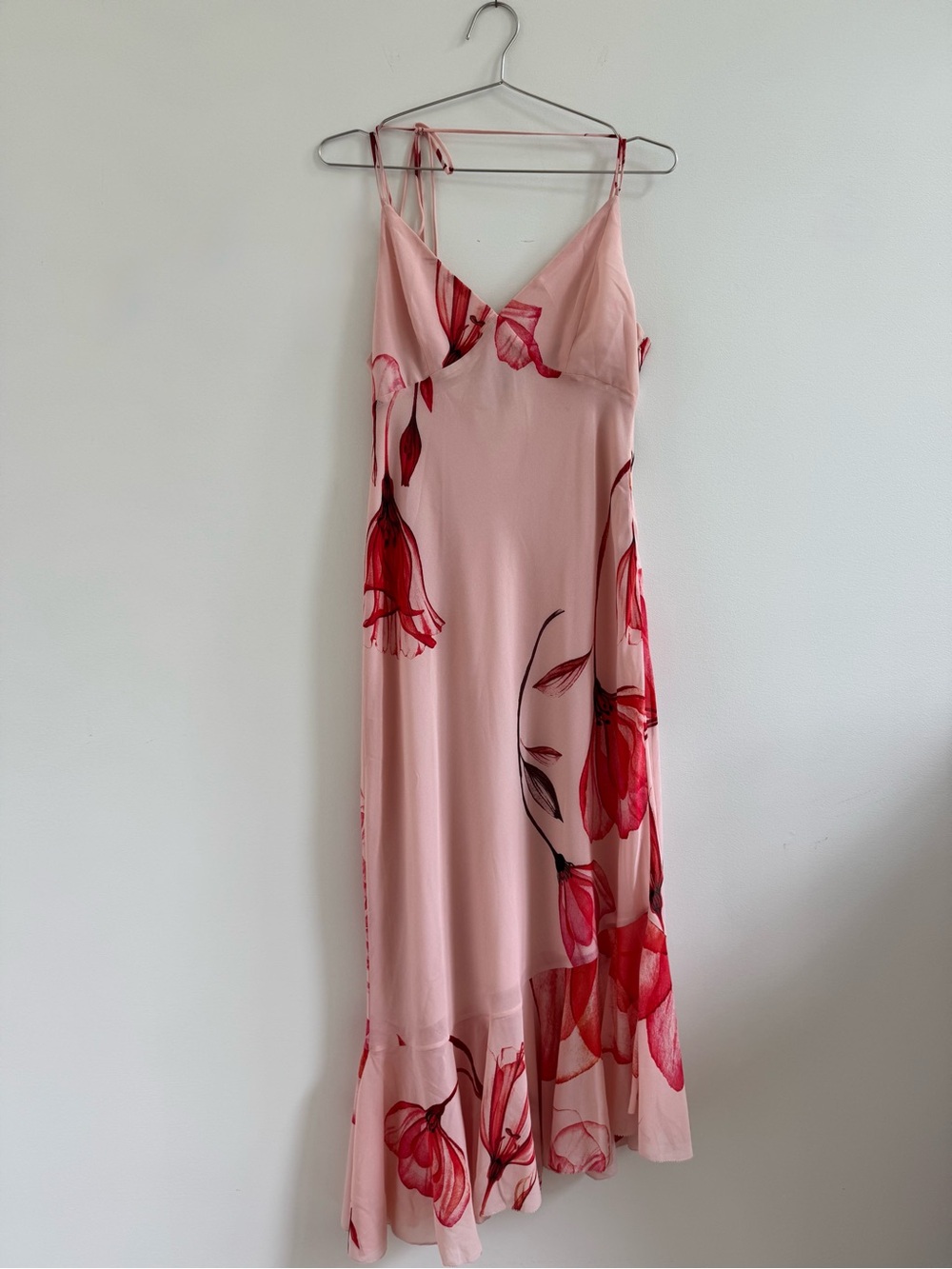 Dynamite Pink Slip Dress with Red Floral Print